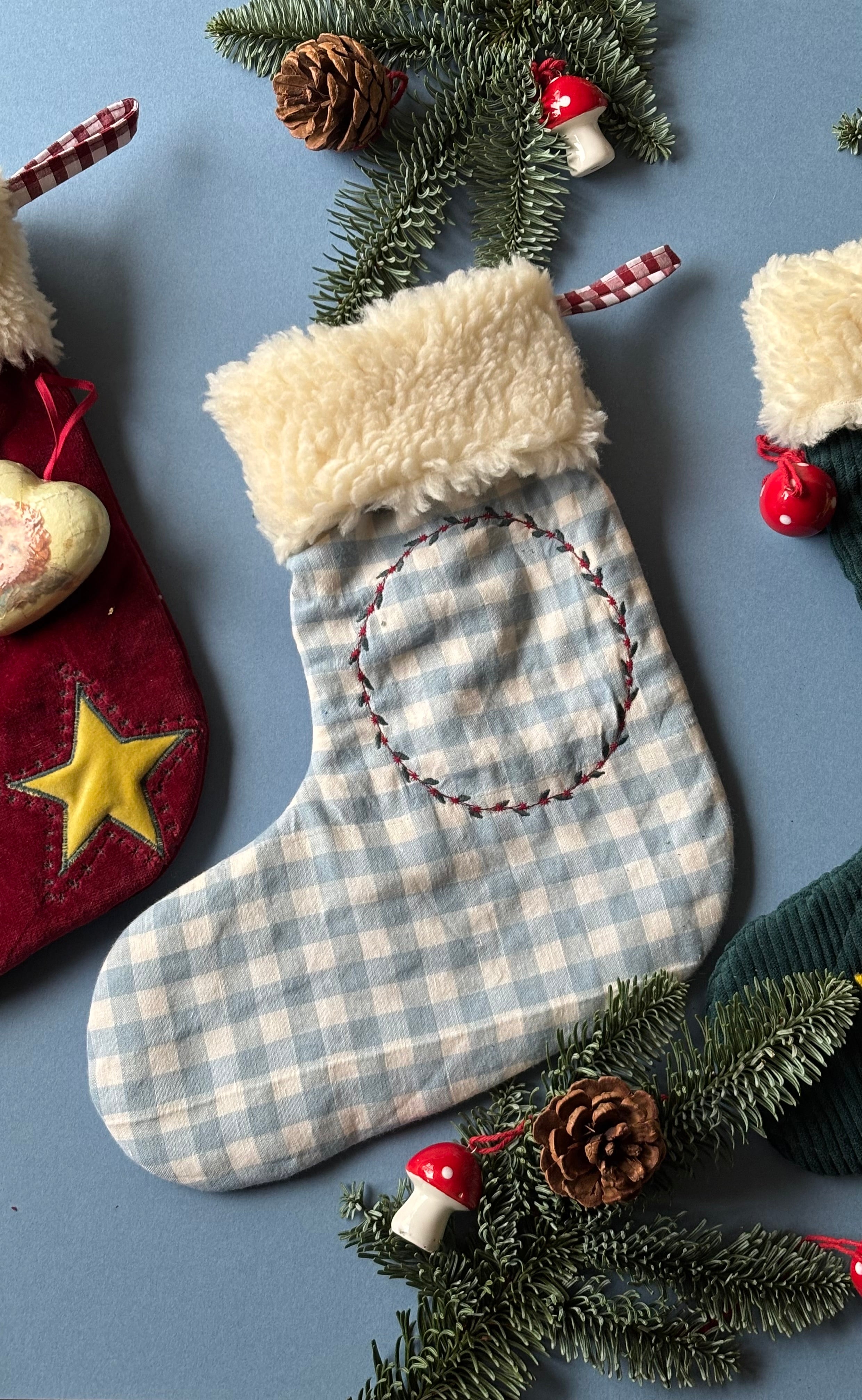 Quilted Linen Christmas Stocking